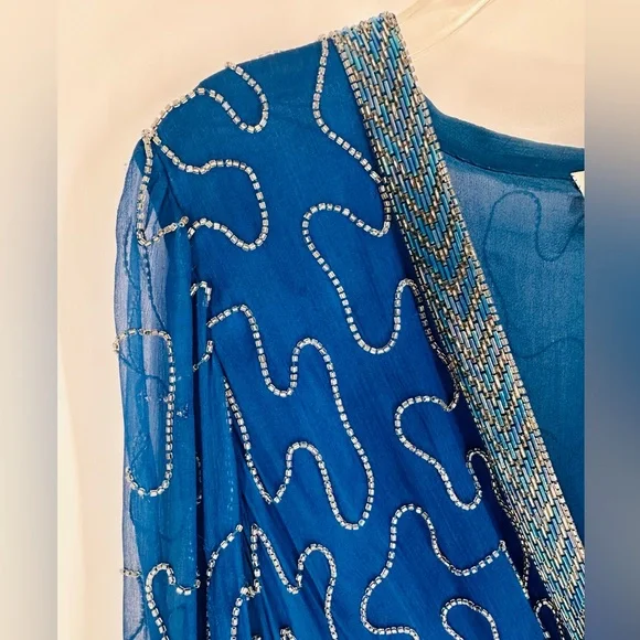 Neiman Marcus Vibrant Blue Silk Dress with Beaded Accents Size Small Vintage - Picture 5 of 6